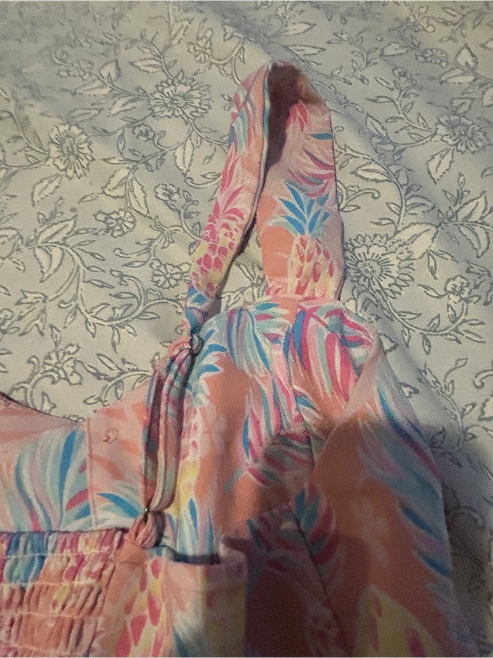 Simply Southern Peach Pineapple Print Sundress with Blue and Pink Leaves - Picture 4 of 6